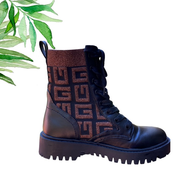 Guess Women's Olinia Logo Knit Combat Lug Sole Boots - 6.5 - Picture 3 of 7